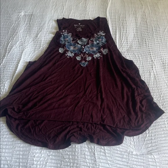 American Eagle Outfitters Maroon Tank with Embroidery - Picture 1 of 3